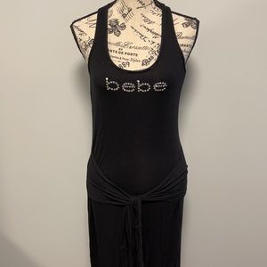 Bebe crystal logo halter maxi dress